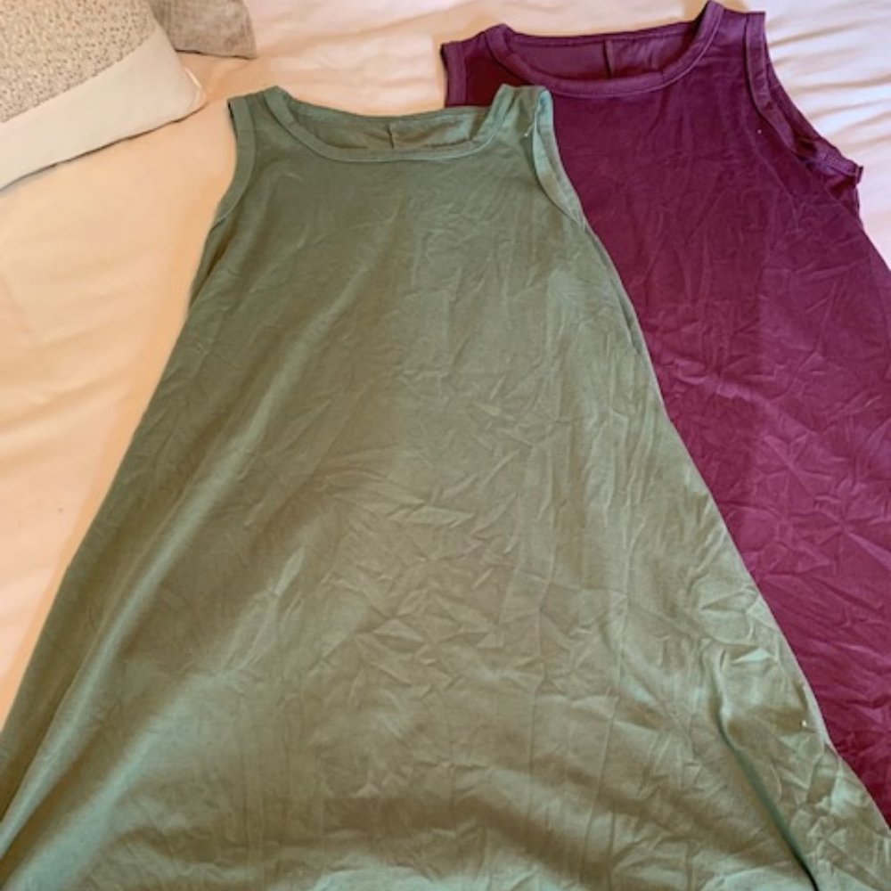 Solid Color Cotton Dresses with Pockets (Lot of 2)